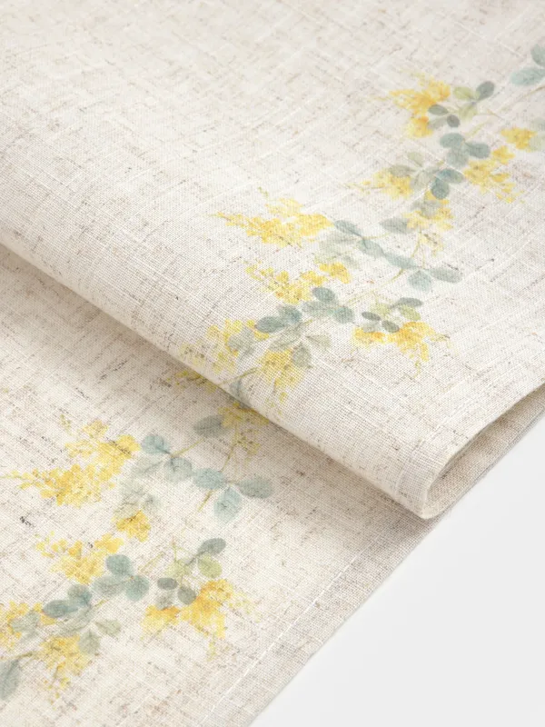 Table runner, 40x160 cm, polyester / linen, beige, Mimosa, Mimosa flowers, image-1