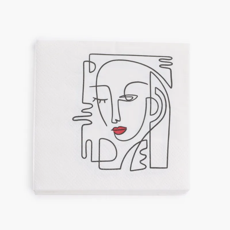 Paper napkins, 21x21 cm, 20 pcs, white, Face with red lips, Face, image-0