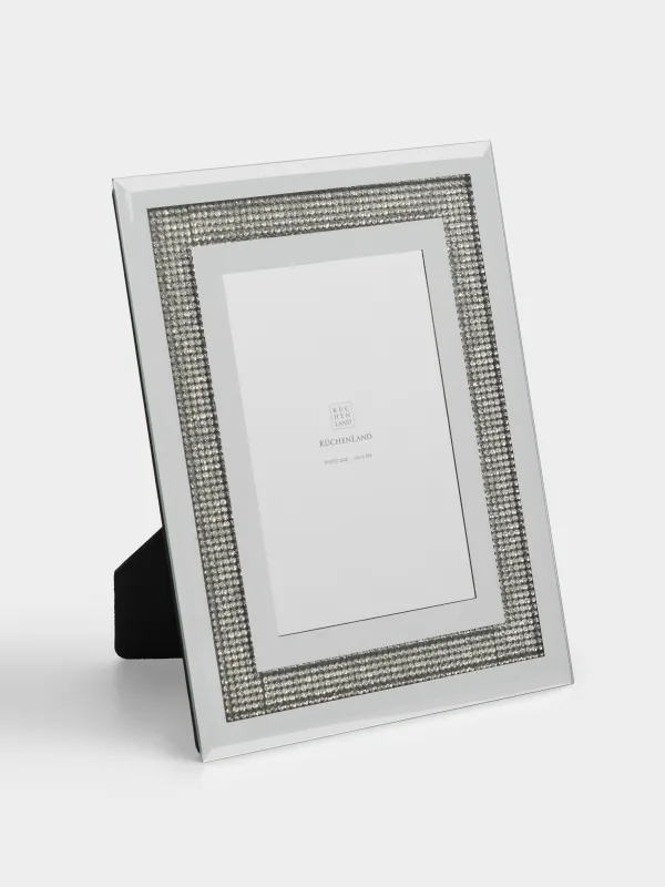 Photo frame, 18x23 cm, glass, mirror, Silver crystals, Glossy crystal, image-0