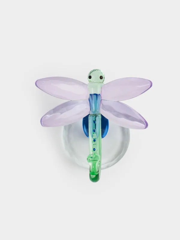 Statuette, 8 cm, crystal glass, green-purple, Dragonfly, Vitreous, image-3