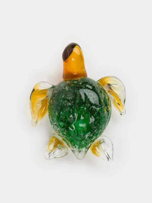 Statuette, 12 cm, glass, green-amber, Turtle, Vitreous, image-3