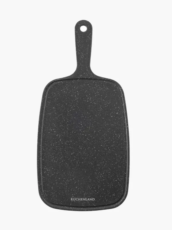 Cutting board, 32x15cm, with handle, plastic, black, speckled, Steel speckled, image-0