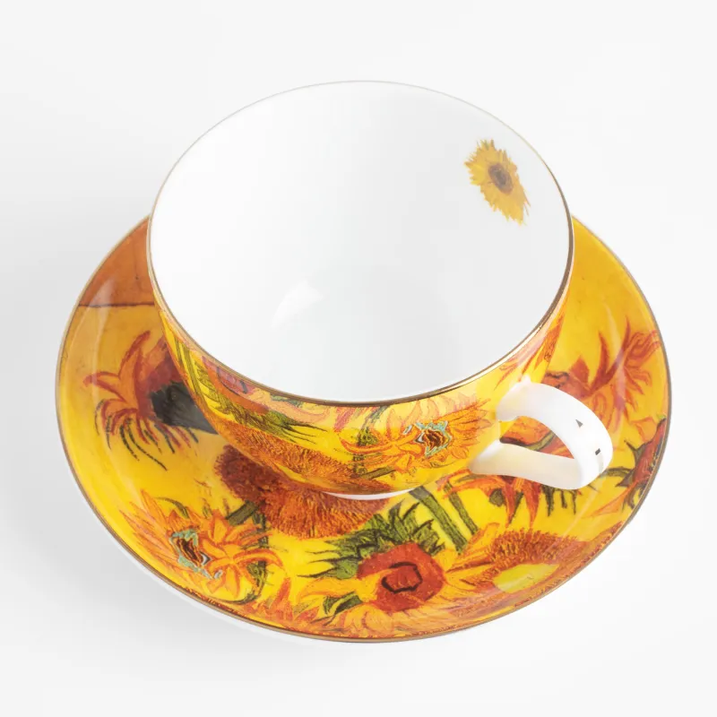 Tea pair, 1 person, 2 items, 210 ml, porcelain F, Sunflowers, Van Gogh, Art sunflowers, image-1