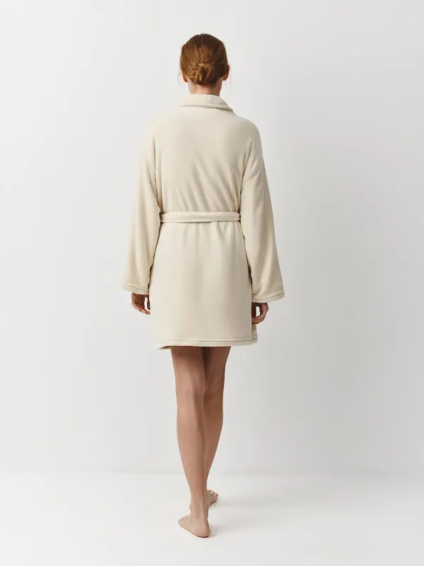 Bathrobe for women, homewear, size S/M, with long sleeves, fleece, milk, Letisha, image-3