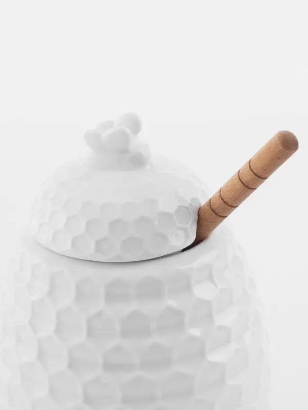 Honey jar, 400 ml, with spoon, porcelain P / Bamboo, Honeycomb, Honey , image-2