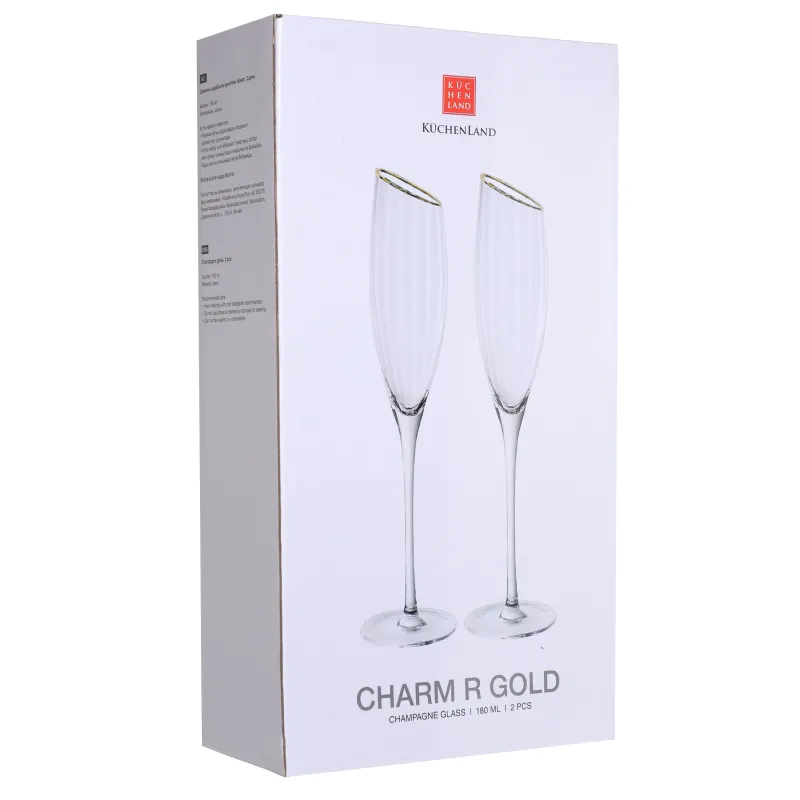 Drinking glass, 180 ml, 2 pcs, glass, with golden edging, Charm R gold, image-2