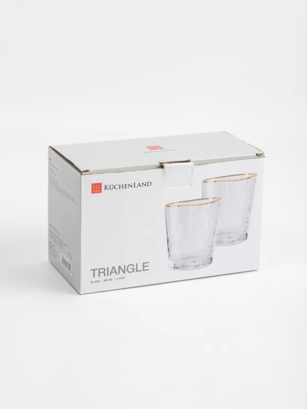 Drinking glass, 10 cm, 380 ml, 2 pcs, glass, golden edging, Triangle Gold, image-5