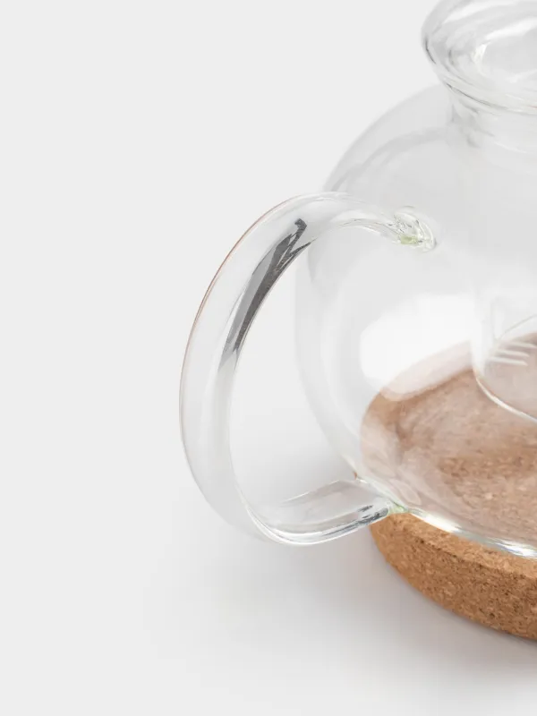 Teapot, 800 ml, on a stand, glass B / cork, Clear cork, image-2