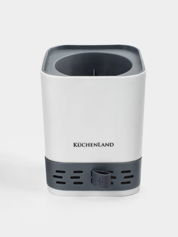 Toilet brush, 45 cm, with stand/drain container, rubber / plastic, grey-white, Click, image-3