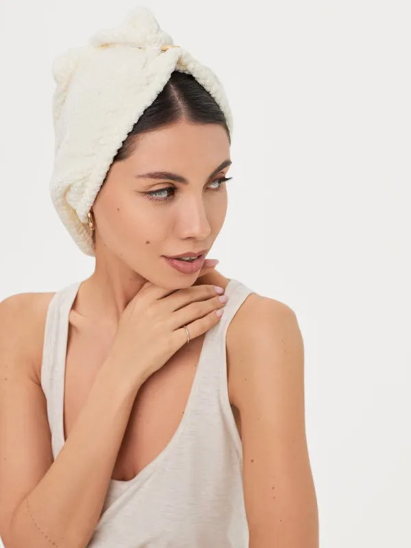 Turban towel for hair, 62x24 cm, microfiber, milk, Fiber spa, image-3