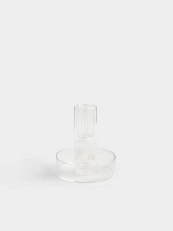 Candlestick, 8x9 cm, for a thin candle, on a leg, with dried flowers, glass, Decor candle, image-0