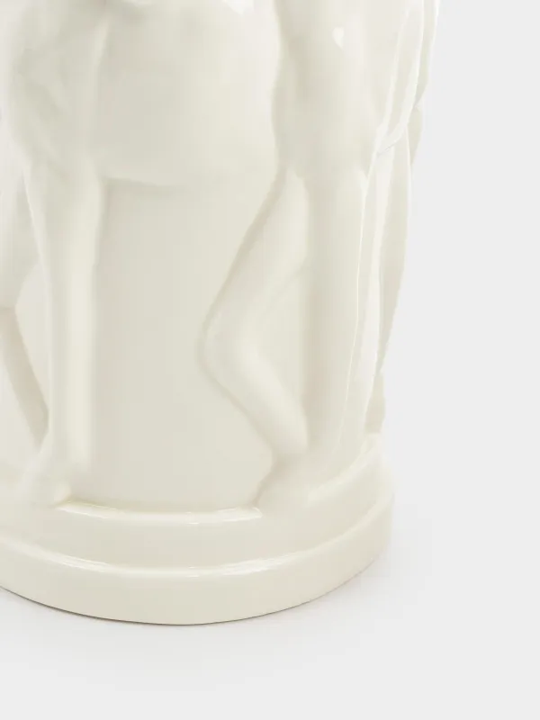 Flower vase, 24 cm, ceramic, milky, Horses, Horse pattern, image-3