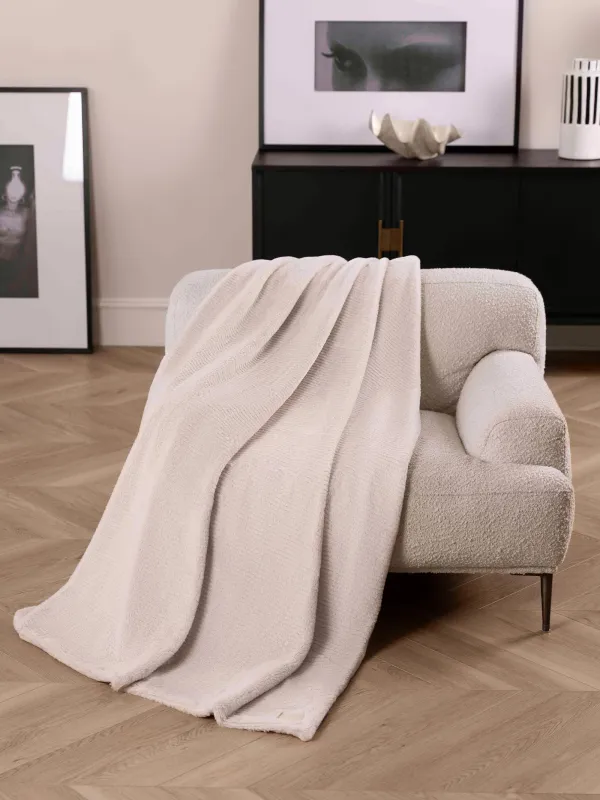 Blanket, 130x170 cm, double-sided, faux fur/flannel, milk, Stripes, Flannel, image-3