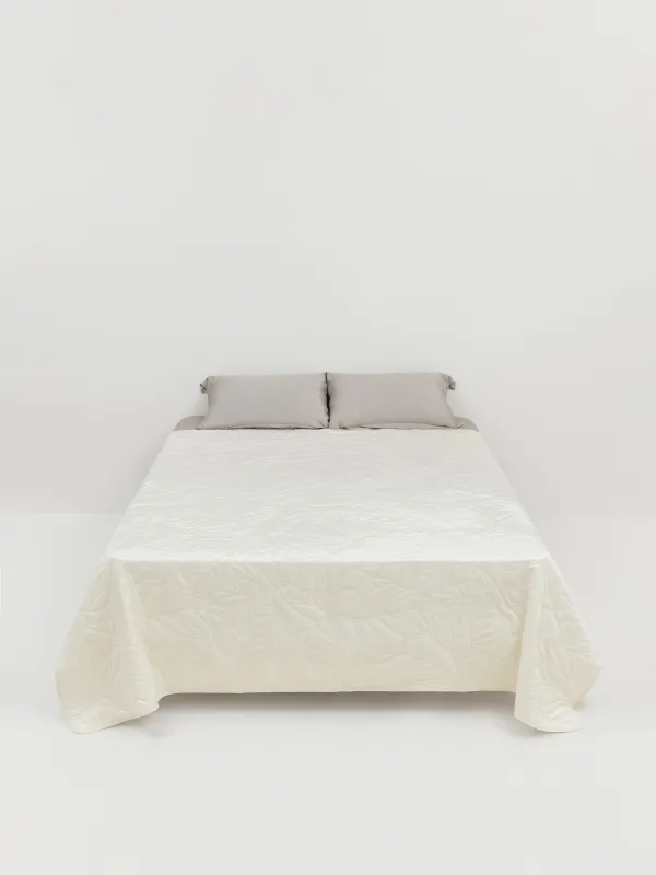 Bedspread, 220x240 cm, quilted, velvet/microfiber, milky, Leaves, Stitch velvet, image-4