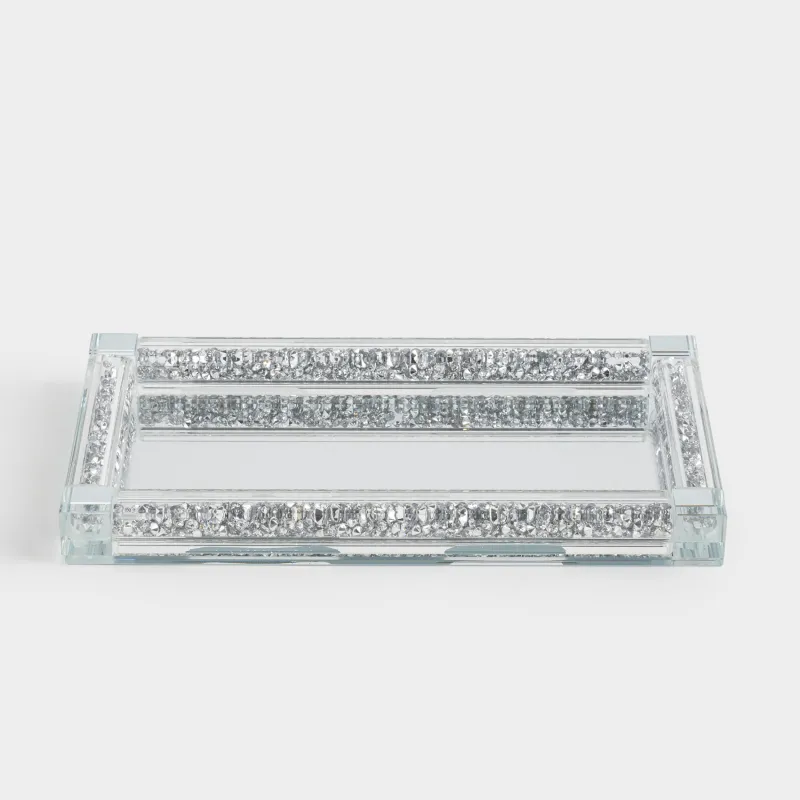 Tray, 25x14 cm, crystal glass/rhinestones, rectangular, Silver crystals, Lux crystal