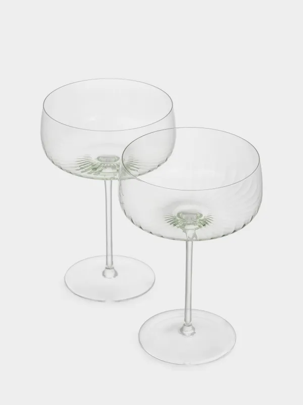 Champagne coupe glass, 380 ml, 2 pcs, crystal glass, green, Rofrano, image-1