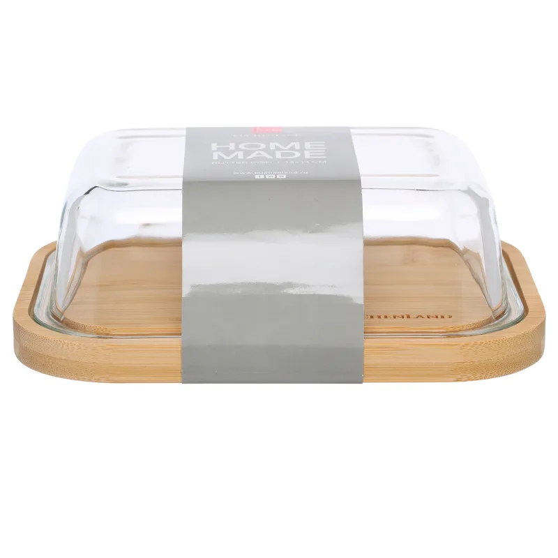 Butter dish, 18 cm, bamboo / glass, rectangular, Home made, image-3