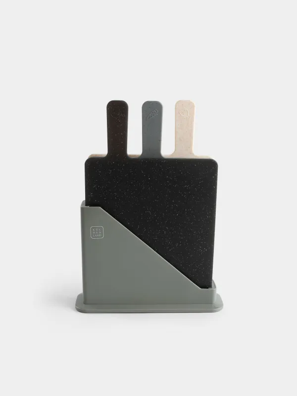 Cutting board, 32x20 cm, 3 pcs, in a stand, plastic, gray / beige / black, Speck, image-5