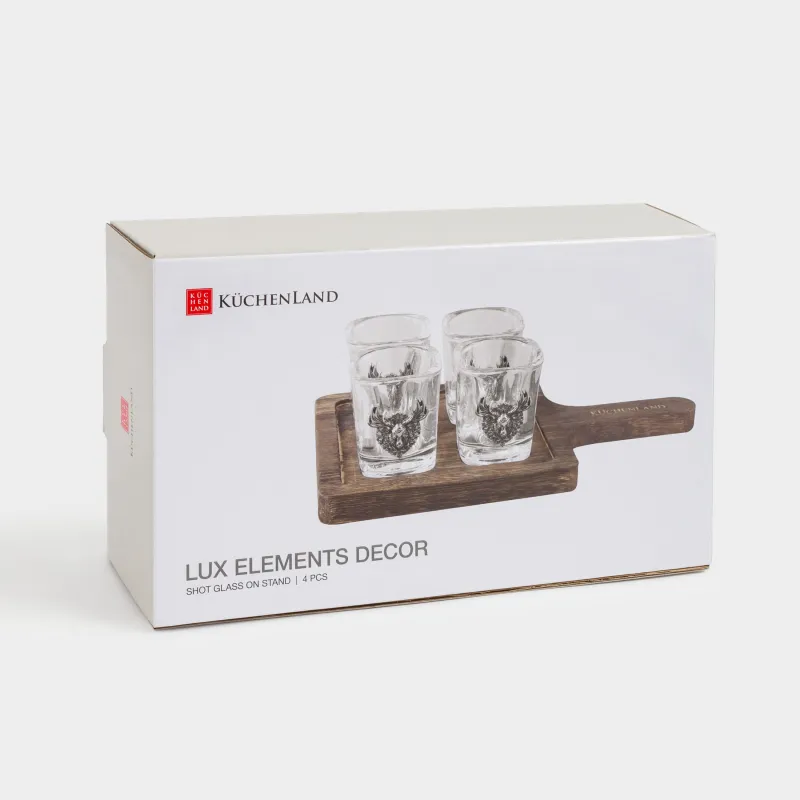 Drinking glass, 50 ml, 4 pcs, on a stand, glass / metal / wood, Moose, Lux elements decor, image-5