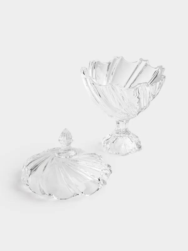 Candy bowl, 14x23 cm, 480 ml, on a leg, with a lid, glass R, Torsido, image-6