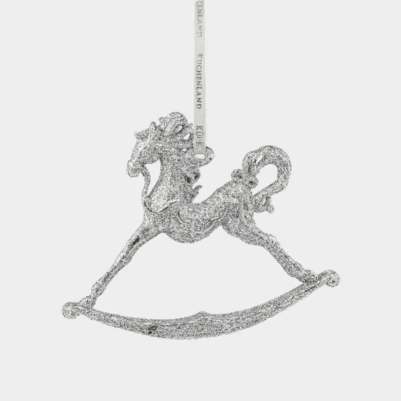 Christmas tree toy, 9 cm, plastic, with glitter, silver, Horse, Figure sparkle