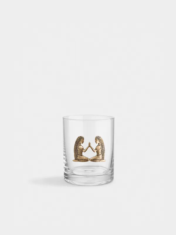 Drinking glass, 10 cm, 340 ml, glass/metal, golden, Gemini, Zodiac, image-0