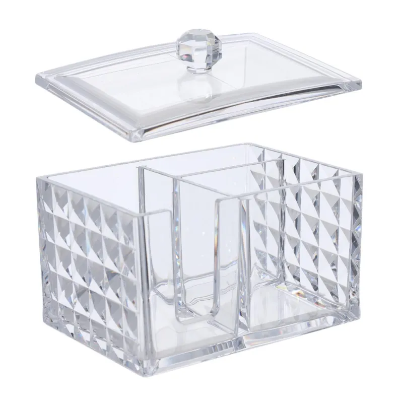 Container for cotton pads/swabs, 14x10 cm, 3 compartments, with lid, plastic, Kandy, image-3