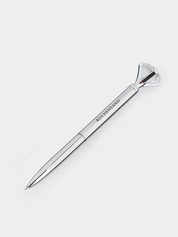 Ballpoint pen, 14 cm, with a figure, steel, silver, Crystal, Draw figure, image-1
