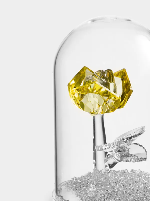 Statuette, 13 cm, crystal glass, Yellow rose in the dome, Crystal flower, image-2