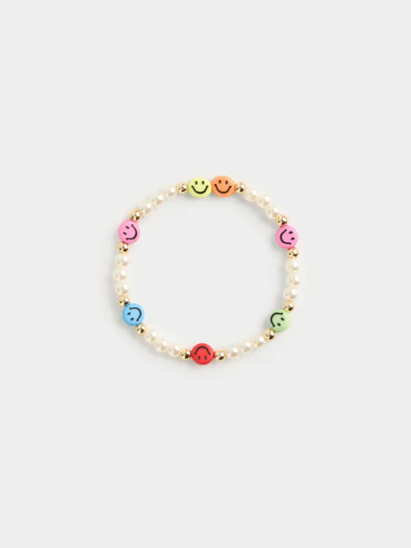A bracelet, 18/20 cm, 3 pcs, plastic / metal, mix, emoticons and pearls, Pearl color, image-1