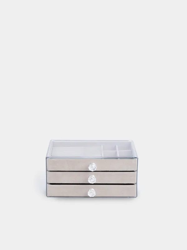 Jewelry box, 22x13 cm, plastic / velvet, grey, Affluence, image-2