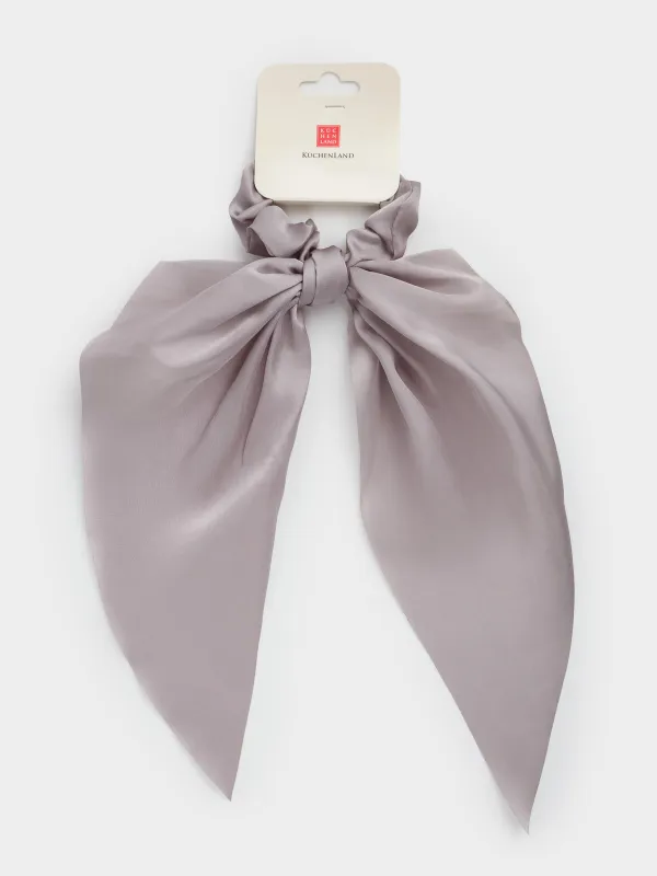 Elastic hair band, 25 cm, with ribbon, satin, grey, Silk, image-4