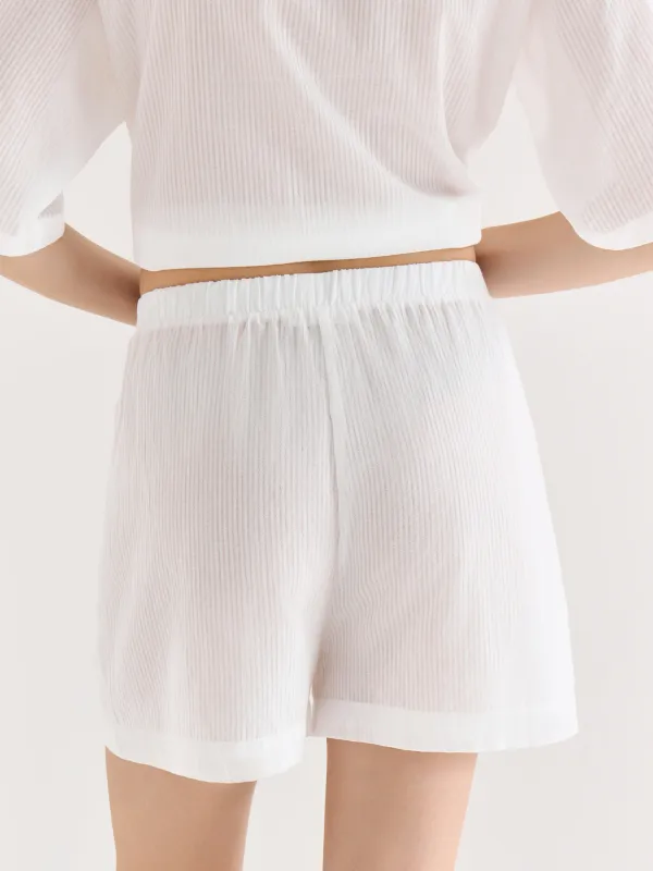 Women's shorts, homewear, size L, cotton, white, Stripes, Leticia, image-4