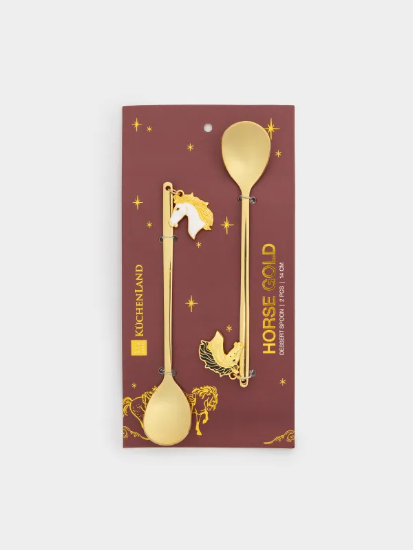 Dessert spoon, 14 cm, 2 pcs, steel, golden, Horse, Horse gold, image-5