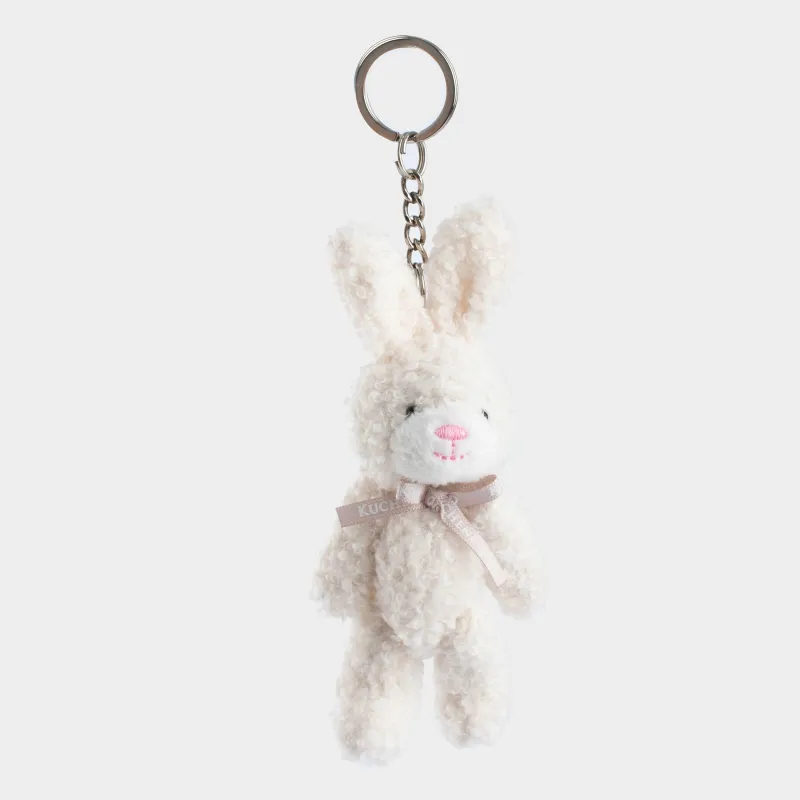 Pendant, 14 cm, soft, with moving paws, boucle / metal, milky, bunny with bow, Rabbit, image-3