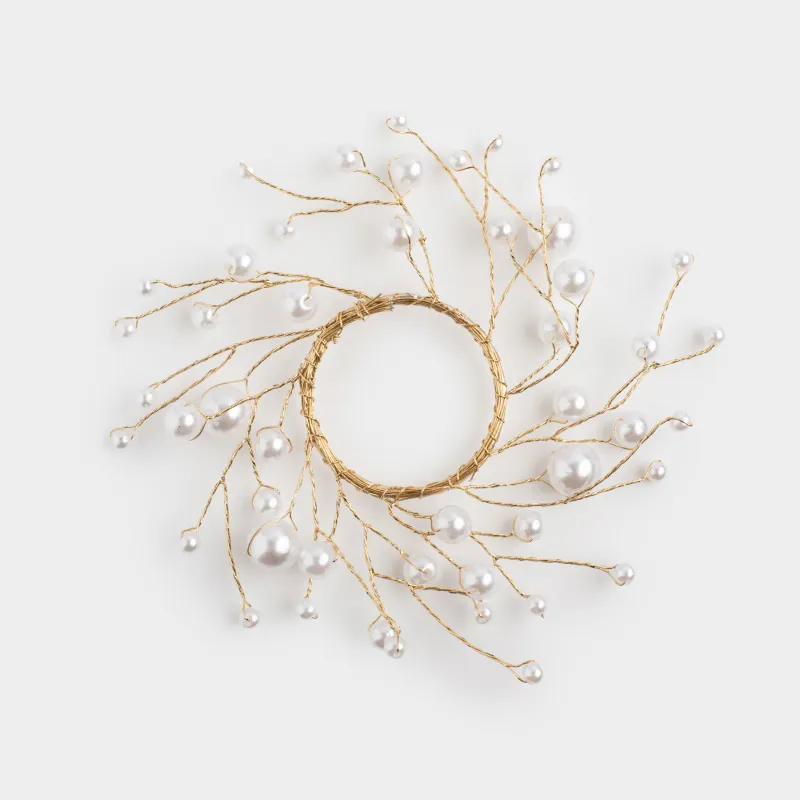 Candle wreath, 10/16 cm, acrylic / metal, Champagne, Pearls, Balls decor