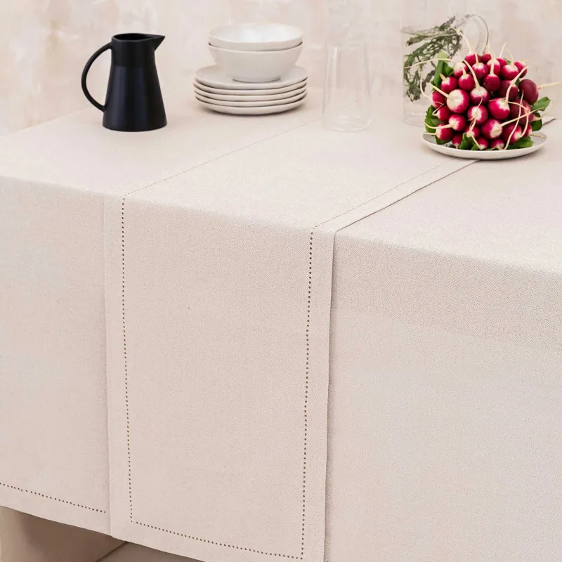 Table runner, 40x160 cm, polyester, silver-cream, Hemstitch