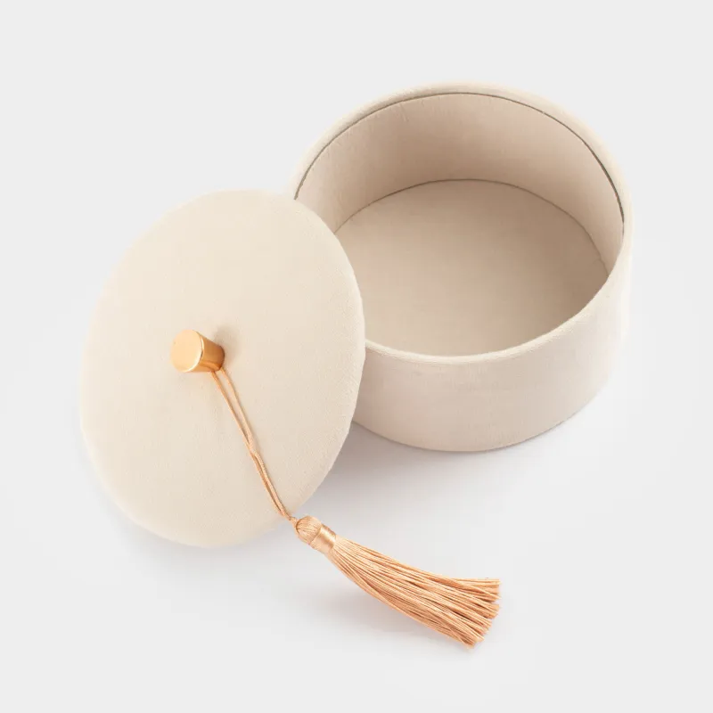 Jewelry box, 13x6 cm, with brush, velvet / MDF, beige, Velvet, image-2