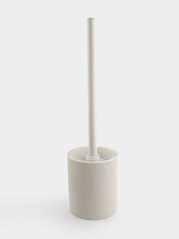 Toilet brush, 46 cm, with stand, plastic / polyresin, milky, White stripes, image-1