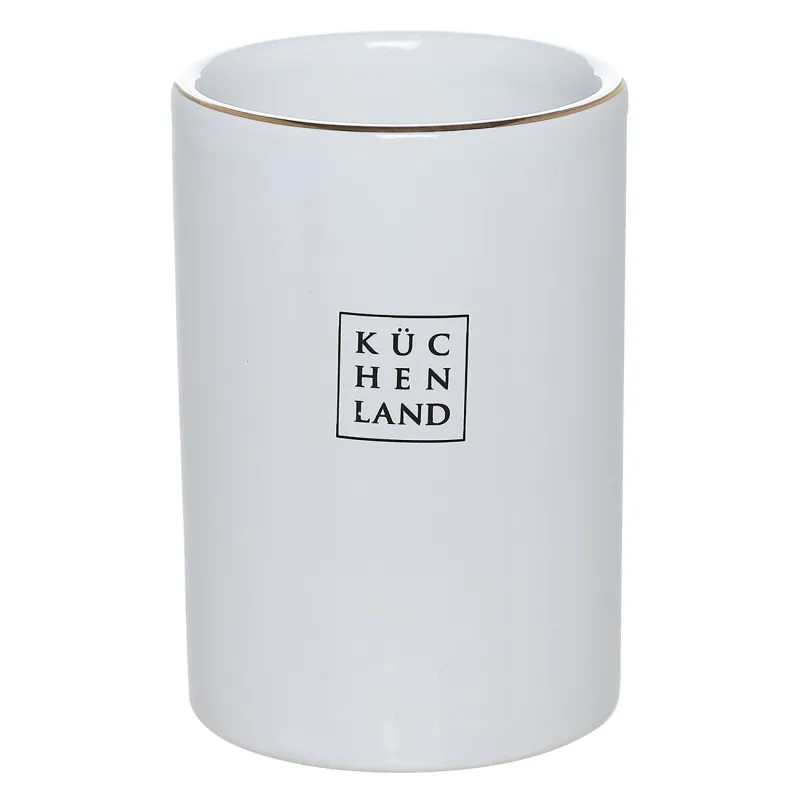 Bathroom glass, 11 cm, ceramic, white and gold, Freya