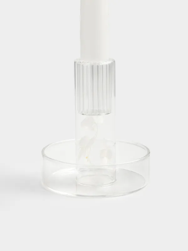 Candlestick, 8x9 cm, for a thin candle, on a leg, with dried flowers, glass, Decor candle, image-4