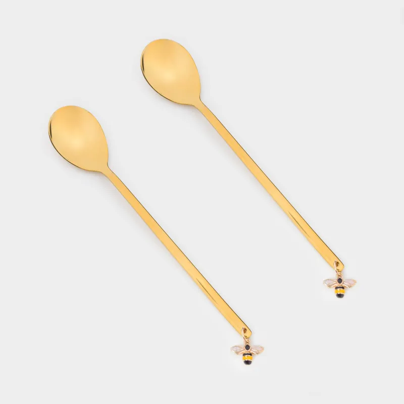 Dessert spoon, 14 cm, 2 pcs, steel, golden, Bee, Honey, image-0