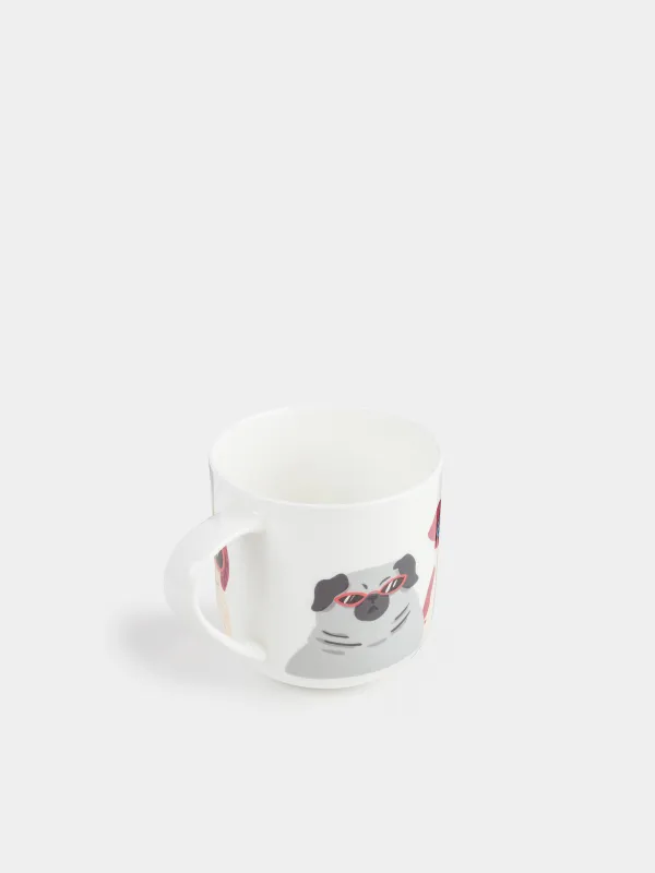 Mug, 500 ml, Porcelain F, White, Dogs with glasses, Dog, image-1
