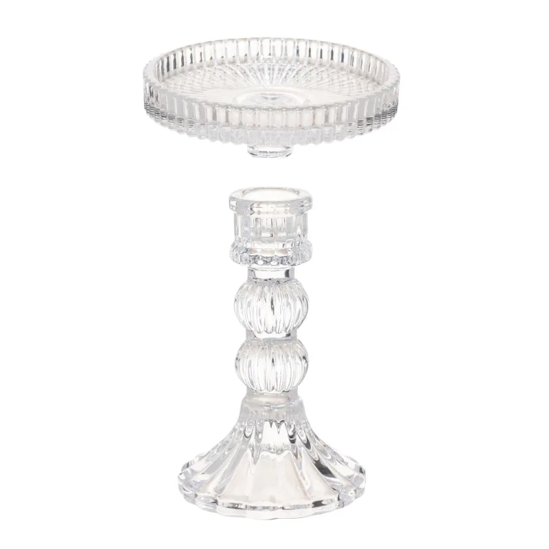 Candle holder, 14 cm, for cylindrical / thin candles, on a leg, collapsible, glass, Ribby, image-2