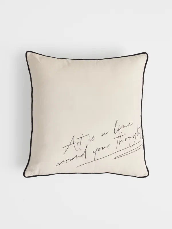 Decorative pillow, 45x45 cm, velvet, milky, Art is a line around your thoughts, Scroll, image-0