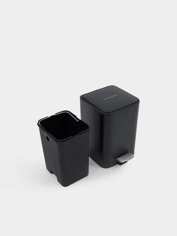 Trash can, 6 L, with pedal, metal, square, black, Total black, image-4