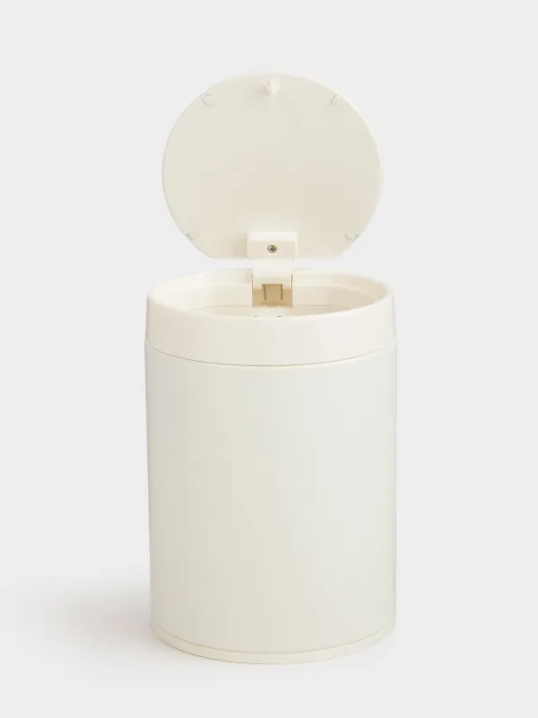 Trash can, 1.5 l, with a button to open the lid, metal / plastic, dairy, Demeter, image-1