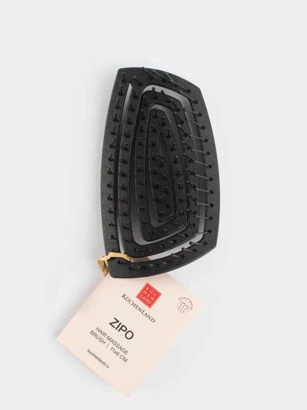 Hair massage comb, 11x6 cm, for travel, vegetable fiber / plastic, black, Zipo, image-3