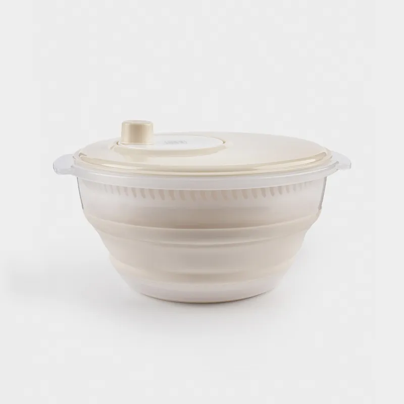 Vegetable dryer, 30 cm, mechanical, foldable, plastic / rubber, gray-beige, Foldaway