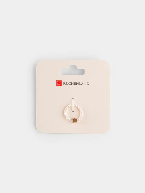 Ring, size S-M, single size, plastic / glass, white-gold, Heart, Pearl heart, image-4